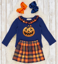 Load image into Gallery viewer, Halloween Plaid ruffle outfit