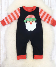 Load image into Gallery viewer, Black/Red Striped Santa Romper
