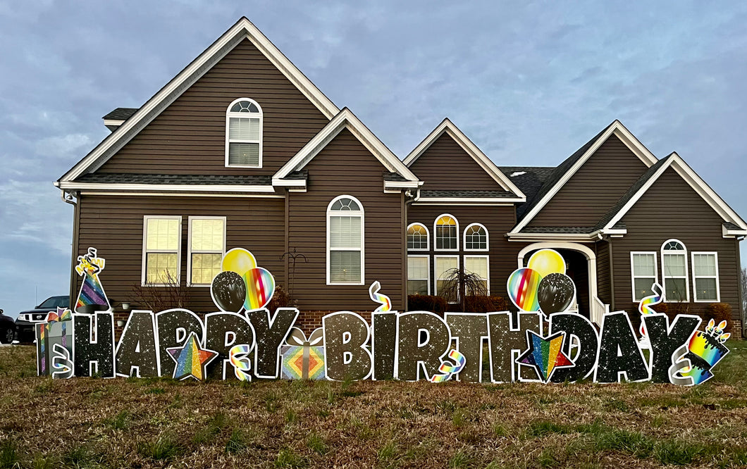 Black Glitter Happy Birthday Lawn Sign Rental