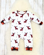 White/Red Plaid Moose Romper