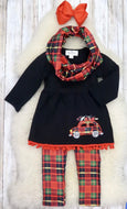 Black Christmas Car Tunic, Plaid Pants & Scarf Outfit