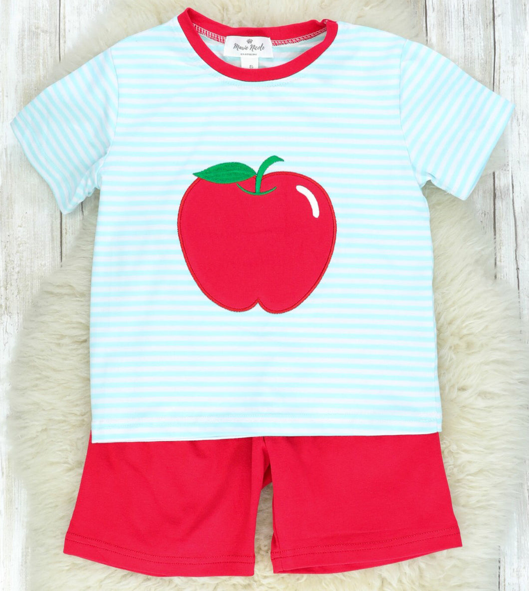 Blue Striped Apple T-shirt and Shorts Set