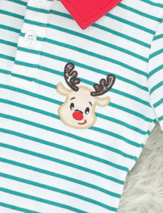 Green striped reindeer polo