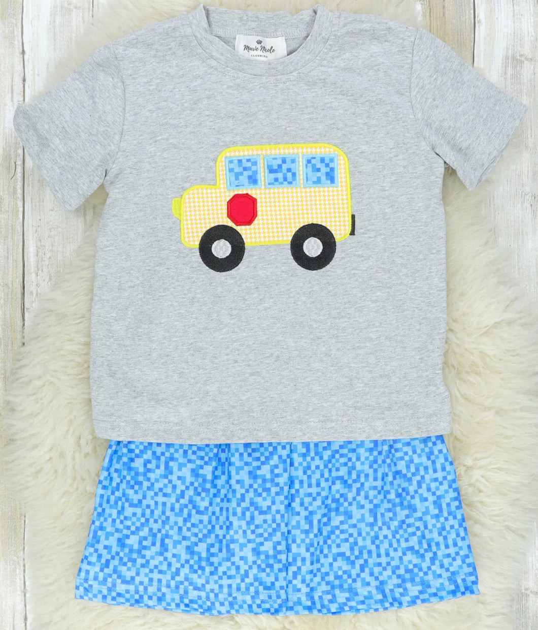 School Bus Shirt and Blue Shorts Set