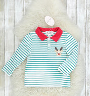 Green striped reindeer polo