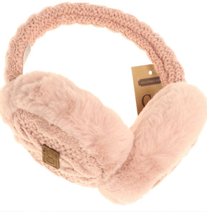 Cable knit fur earmuffs