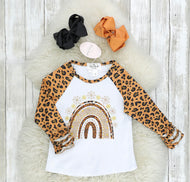 Golden leopard rainbow raglan top