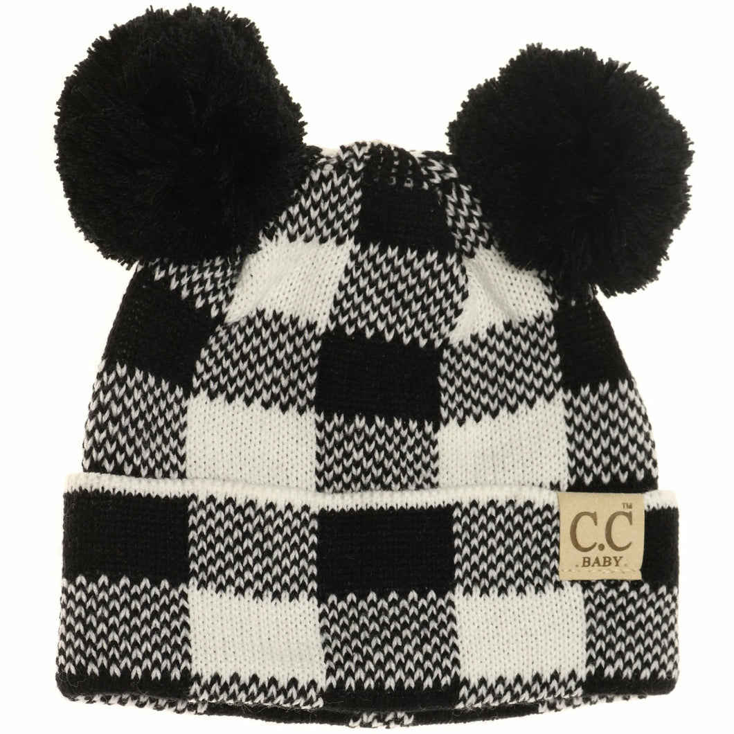 Baby Buffalo plaid Pom Pom beanie