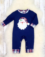 Navy plaid Santa romper