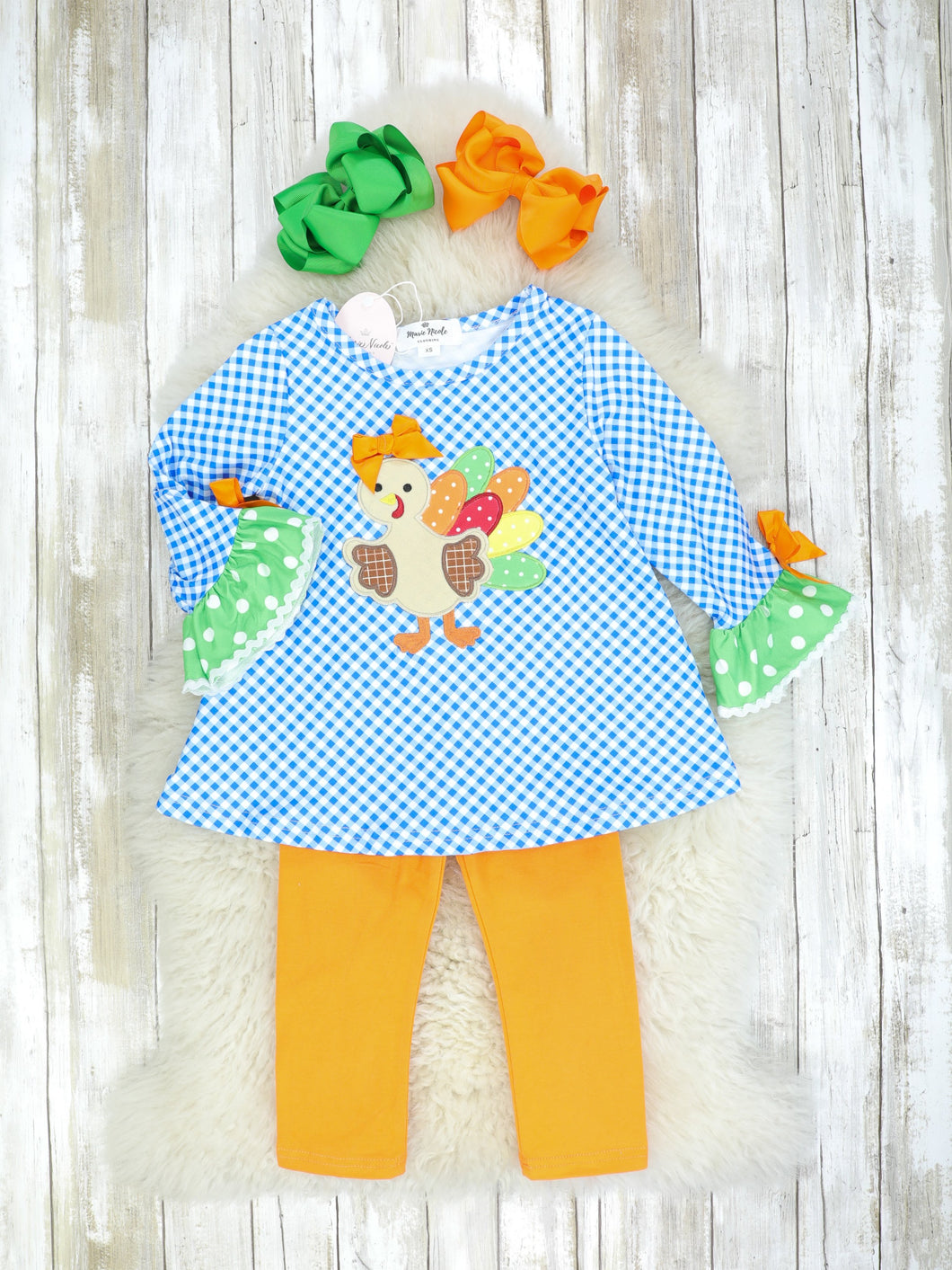 Blue Gingham Turkey Ruffle Outfit