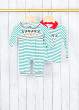Load image into Gallery viewer, Green striped reindeer romper
