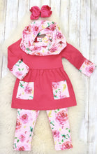 Load image into Gallery viewer, Hot Pink Rose Tunic, Pants, &amp; Scarf Outfit
