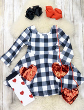 Load image into Gallery viewer, Black &amp; White Checkered Hearts Dress
