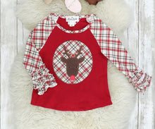 Load image into Gallery viewer, Red plaid Reindeer ruffle shirt
