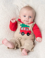 Red Polo & Christmas tree overall outfit