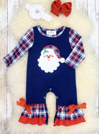 Navy Plaid Santa Ruffle Romper