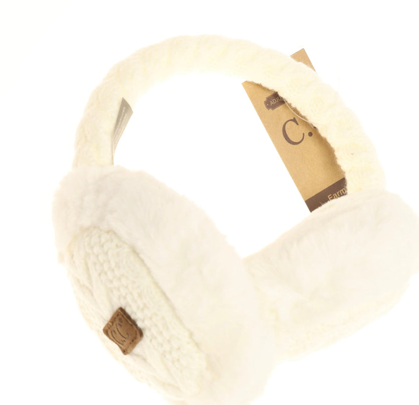 Cable knit fur earmuffs