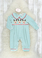 Green striped reindeer romper