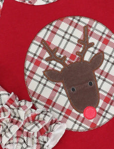 Red plaid Reindeer ruffle shirt